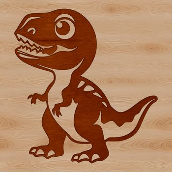 A vector graphic design featuring a small, cute Tyrannosaurus Rex dinosaur silhouette.