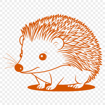 A detailed illustration of a hedgehog in black and white vector format.