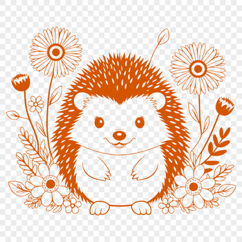 A cartoon hedgehog illustration with a floral design.
