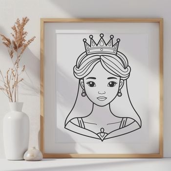 A digital illustration of a young female princess character in a traditional fairy tale setting.