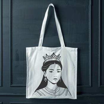 Illustrative female figure with royal attire, represented in a digital SVG format.