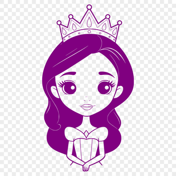 Female royalty character with crown and dress, designed as vector art for cutting machines like Cricut or laser cutters.