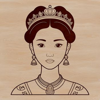 A royalty-inspired illustration of a young female figure dressed in royal attire.