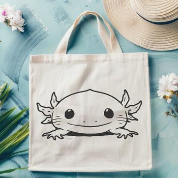 Axolotl animal illustration with head peeking out from behind a rock.