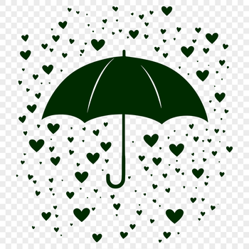 A colorful umbrella design featuring love hearts in a rainy scene.