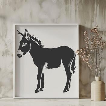 A donkey standing on four legs, shown in a simple vector design.
