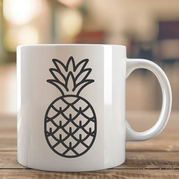 A simple line drawing of a pineapple, a tropical fruit often associated with vacation and leisure activities.