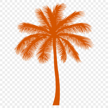 A stylized illustration of a palm tree silhouette against a sunny background.