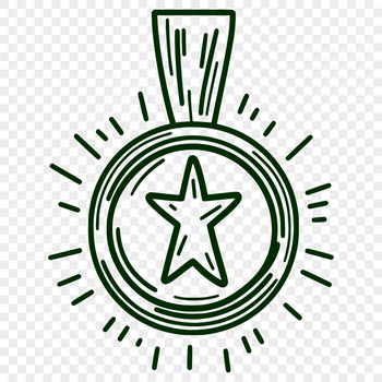 A gold-plated medal with a silver ribbon suspended from it, made available in vector format.