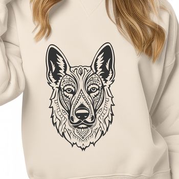 A high-resolution digital rendering of a German Shepherd dog with intricate details.
