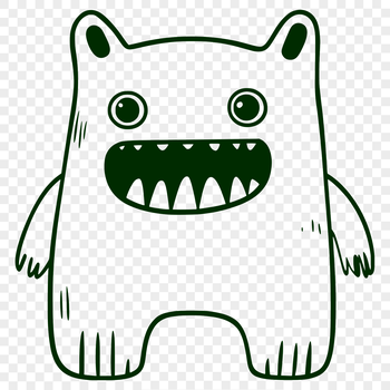 A whimsical, hand-drawn monster character designed for various crafts and designs.