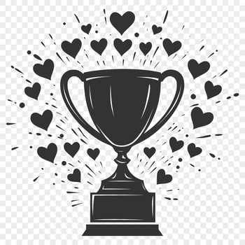 A digital trophy with hearts designed in vector art style.