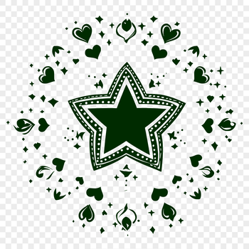 A stylized star graphic with heart shapes integrated into its design.