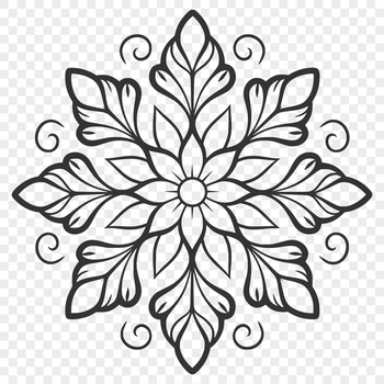 Detailed illustration of a snowflake made from intricate lines and shapes.