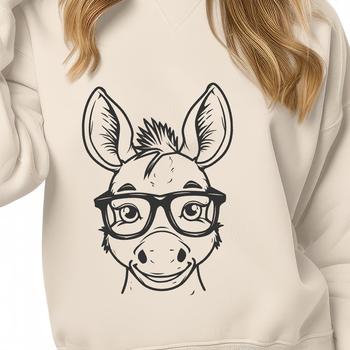A cartoon donkey's head wearing glasses, created as vector art.