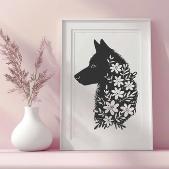 A vector illustration of a Siberian Husky's head, suitable for digital designs and cut-out projects.