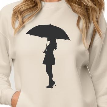 A simple silhouette illustration of an umbrella in various weather conditions.
