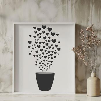 A stylized cup design featuring love hearts, perfect for hot drinks.