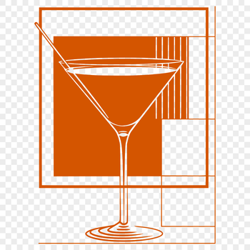 Illustrated cocktail in a glass with ice cubes.
