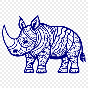 A realistic illustration of a rhinoceros in a savannah setting.