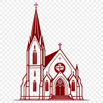 A stylized illustration of a traditional Protestant church building with a steeply pitched roof and pointed arches.