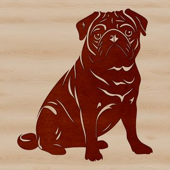 A seated pug dog in simple line art style.