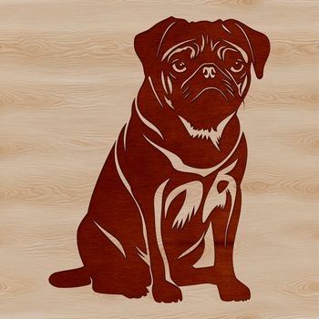 A small, adorable pug sitting on its hind legs, suitable for vector design and digital cutting.