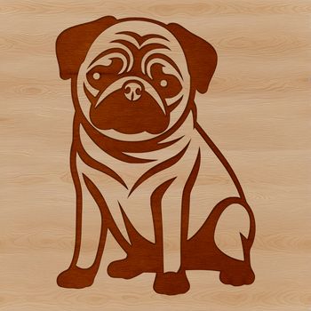 A cartoon-style illustration of a Pug sitting on its hind legs, suitable for use as a vector design or clip art.