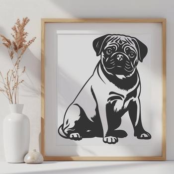 An SVG vector graphic of a pug dog in a sitting position.