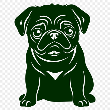 A full-body illustration of a sitting pug dog.