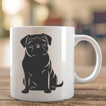 A full-body illustration of a sitting pug dog, suitable for use as clip art in graphic design.