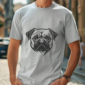 A high-quality digital illustration of a pug's head with detailed features.