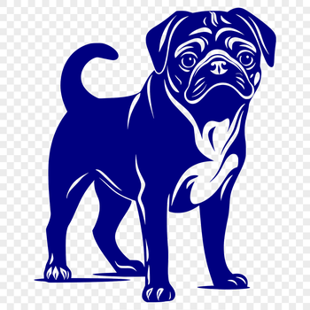 A full-body illustration of a pug dog standing on its hind legs, suitable for use in digital designs.