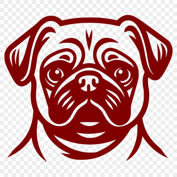 A detailed illustration of a pug's head and facial features.