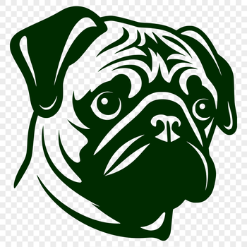A simple line drawing of a pug's head, ideal as clip art for design projects.