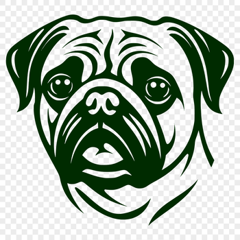 A digital illustration of a Pug's head, suitable for vector design and cutting machine projects.