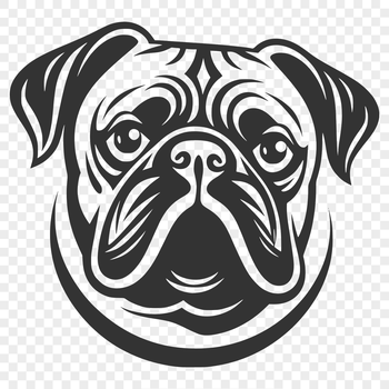A colorful illustration of a cute Pug's head with endearing facial features.