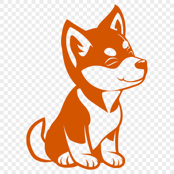 A full-body illustration of a sitting Shiba Inu dog with distinctive fox-like features.