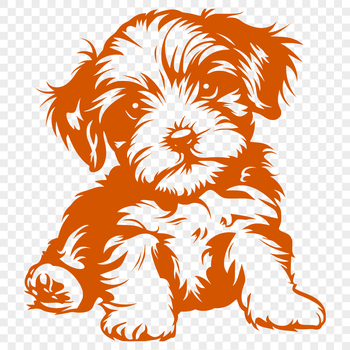 A full-body illustration of a small breed dog, specifically a Havanese, sitting on its haunches.