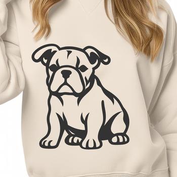 A simple line drawing of a bulldog in a sitting position, suitable for various uses such as clip art or vector design.