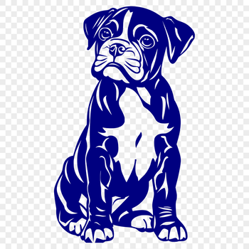 A sitting dog with a muscular build and distinctive facial features.