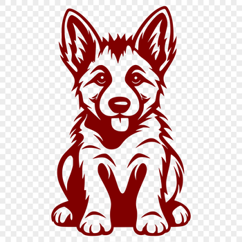 A detailed illustration of a seated German Shepherd dog from the front, showcasing its breed-specific features.