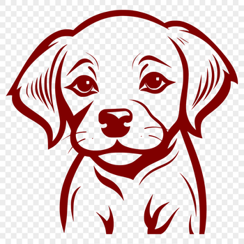 A close-up illustration of a Labrador Retriever's head with floppy ears and a wagging tongue.