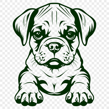 A full-body illustration of a happy dog breed known as a Boxer in a relaxed position.