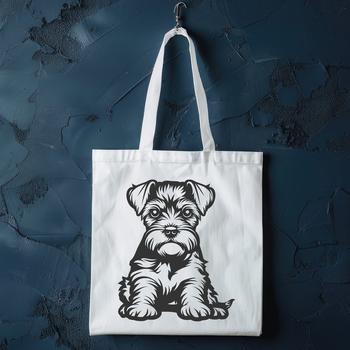 Close-up illustration of a sitting Miniature Schnauzer dog with distinctive bearded face.