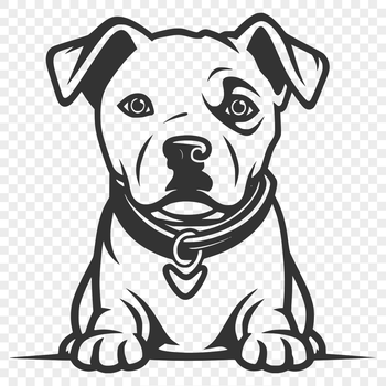 A full-body illustration of a pitbull lying down.