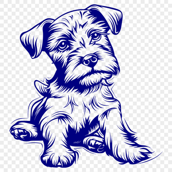 A full-body illustration of a sitting miniature dog with a distinctive beard and mustache.