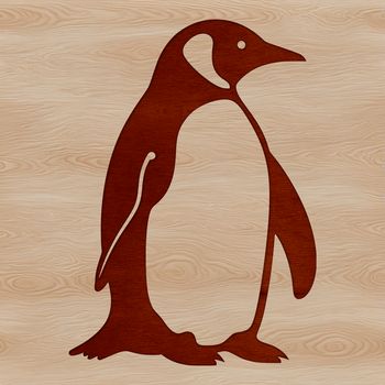 A black-and-white illustration of a standing penguin with distinctive feathers and flippers.