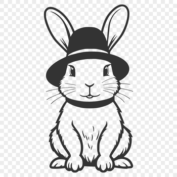 A sitting rabbit wearing a hat, depicted in vector style with clean lines and simple design.