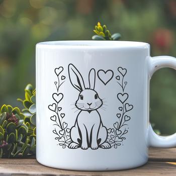 Full-body rabbit illustration with floral patterns and love hearts, ideal for crafting and design projects.